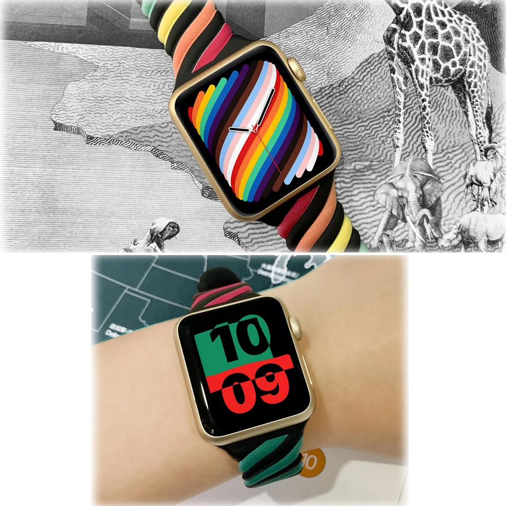 Ремешок резиновый для iWatch 7 спортивный силиконовый браслет с радужной жидкостной печатью Apple 38/40/41 мм