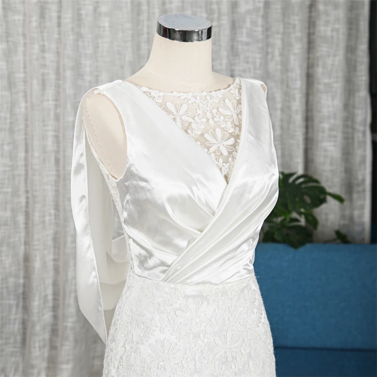 
High quality vintage lace backless mermaid bride wedding diress with sweep train 