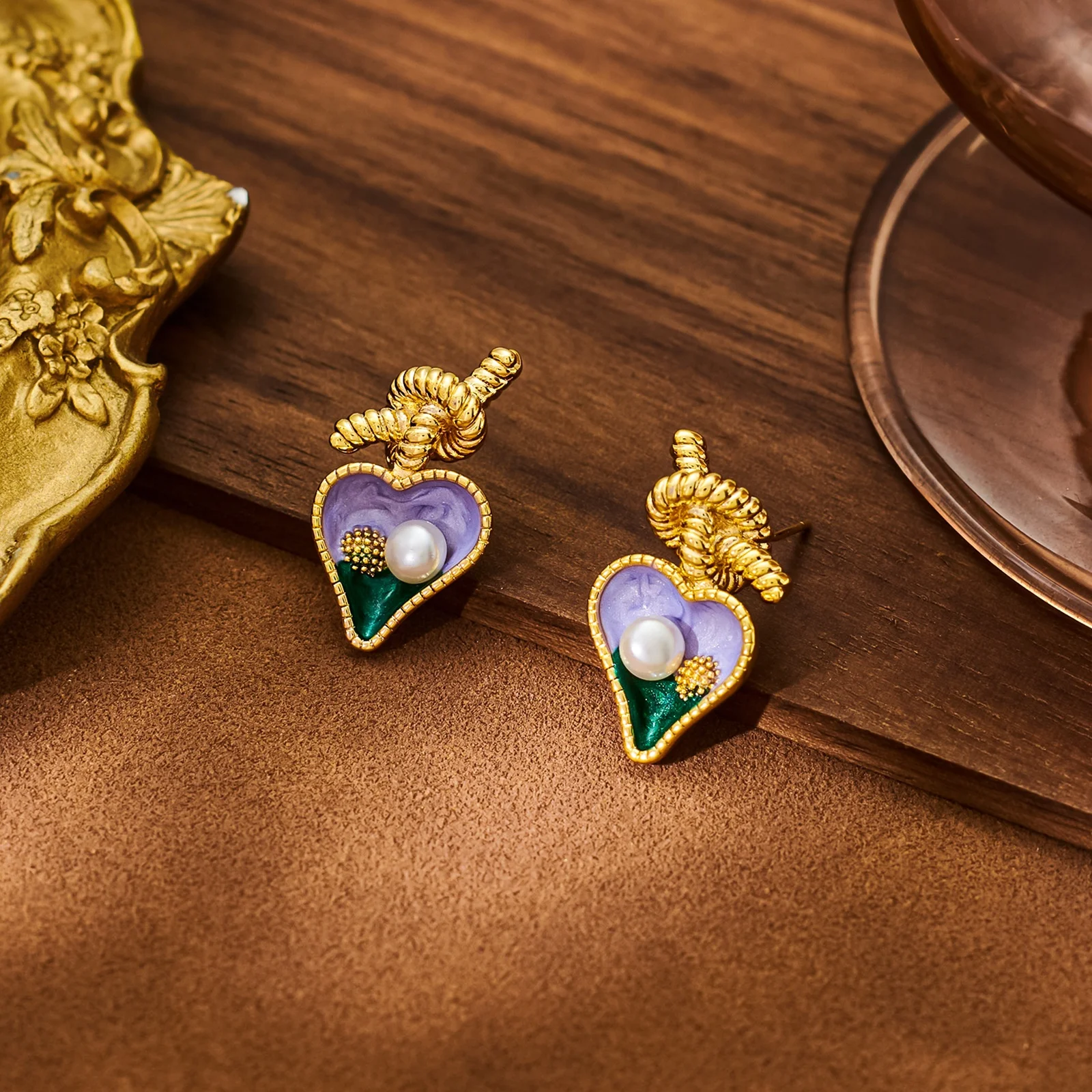 Oil painting style earrings natural freshwater pearls earrings high-end antique style Baroque pearls earrings with S925 needle