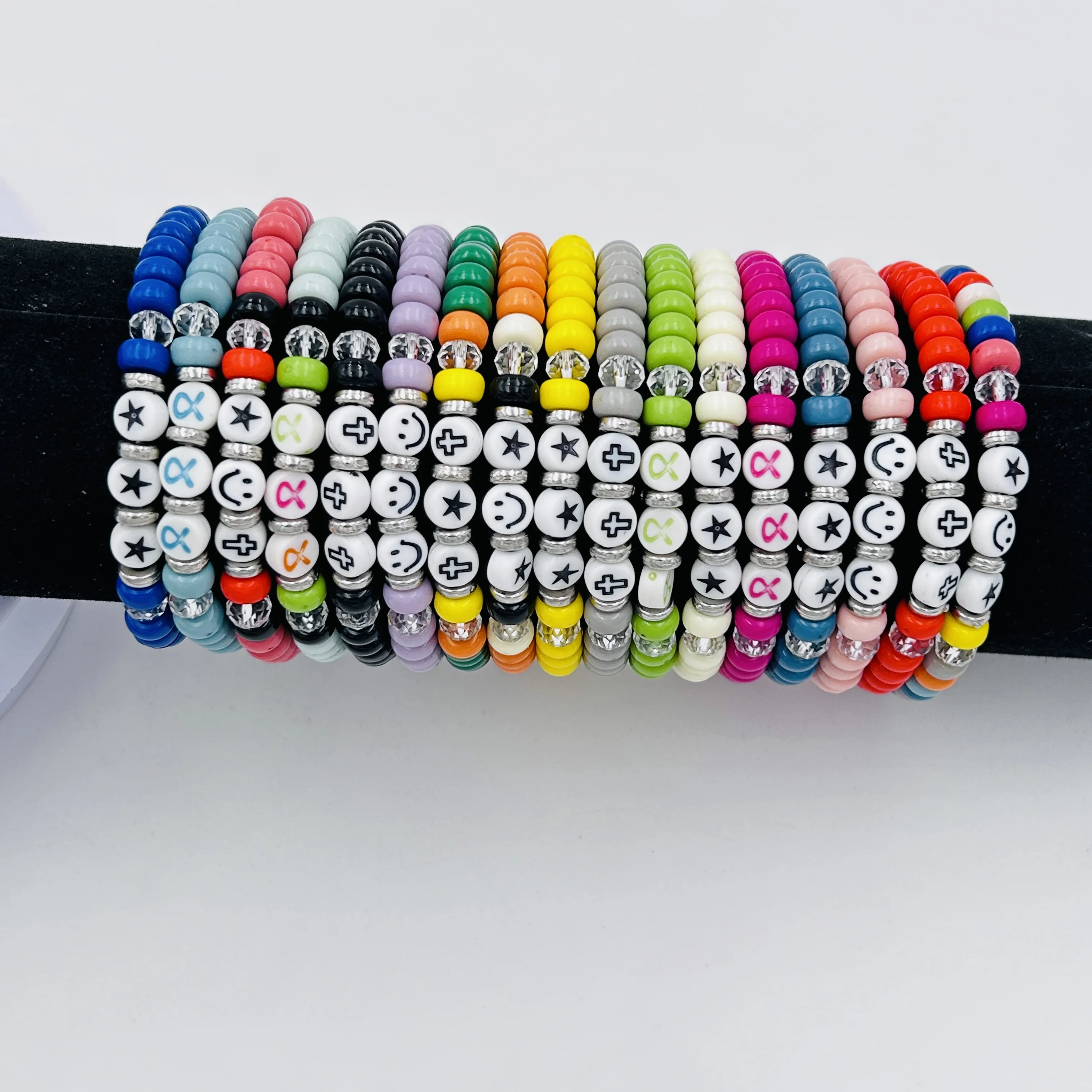 Colorful Acrylic Flat Round Beaded Bracelet Girl