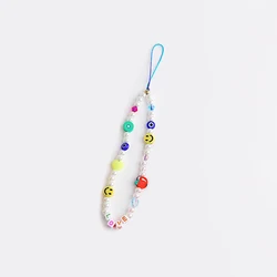 2022 Phone Charm Strap String Smile Face Fruit Pearl Beaded Charm for Women Girls Phone Keychain Wrist Strap