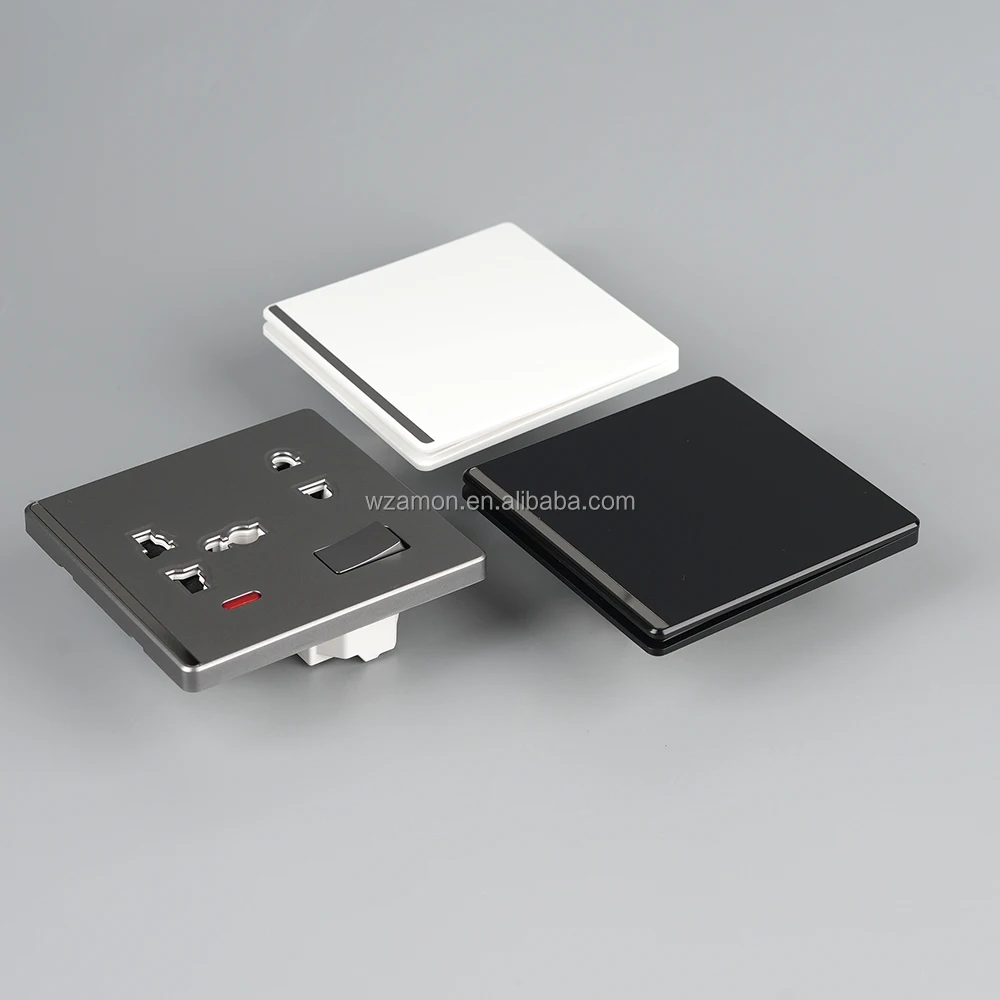 iraq saudi white grey black silver metal line 5pin socket 3pin 13a 16a 3 pin universal 1 gang socket electric wall switch