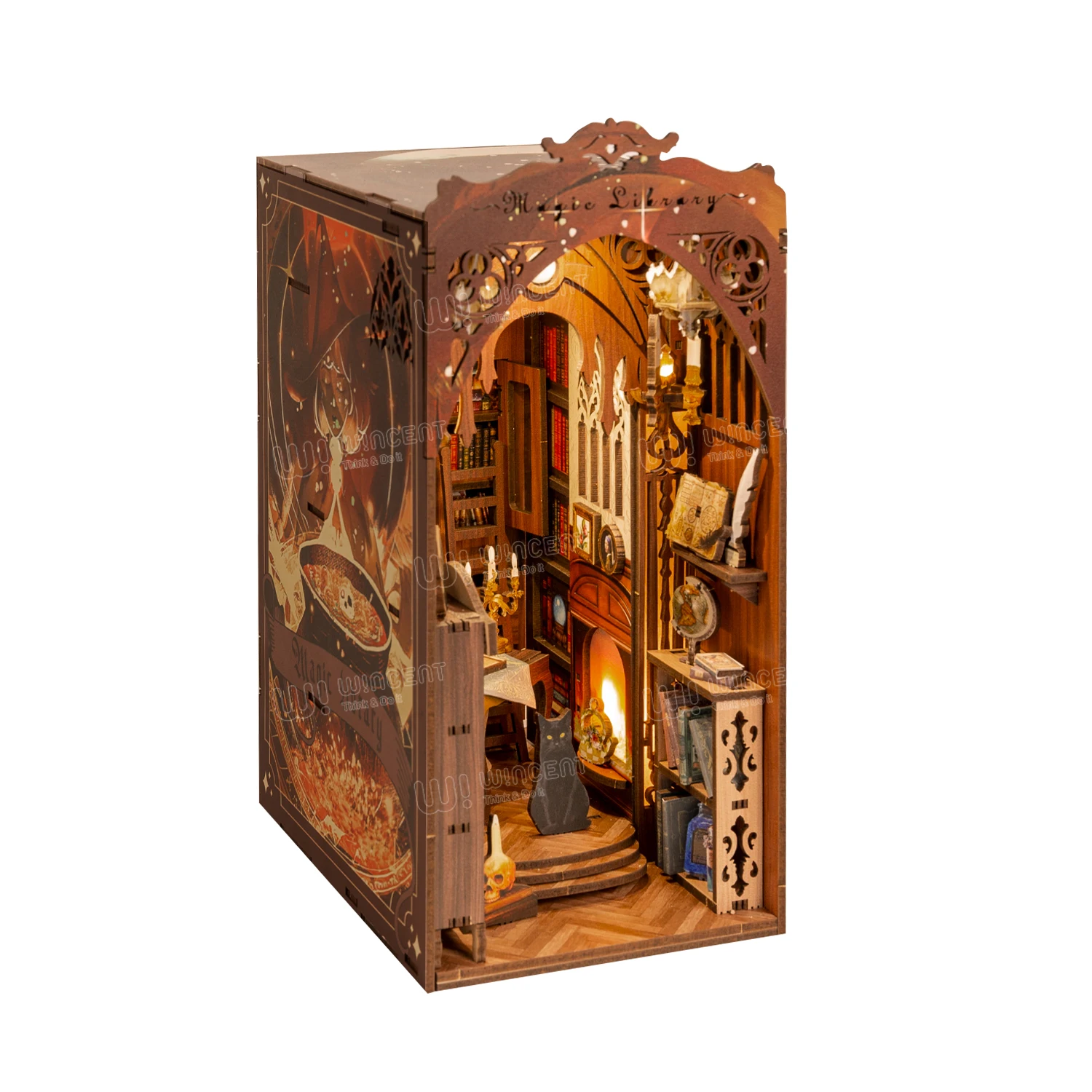 Body Sensor Light Wincent UV Printing design Miniature Doll house custom wooden models 3d puzzle jigsaw wooden book nook kit