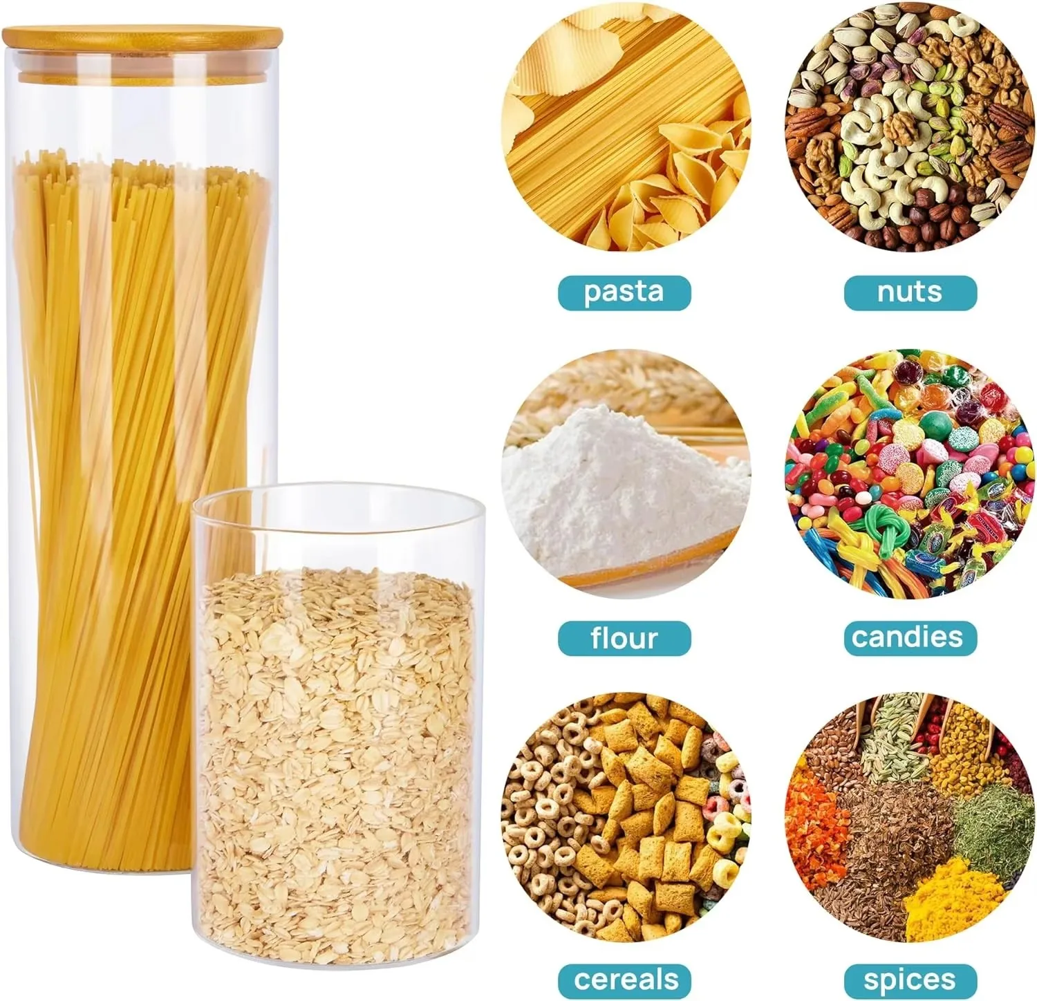 wholesale 8/16oz 200ml clear round square airtight wide mouth kitchen custom food glass storage jars with bamboo wooden lids