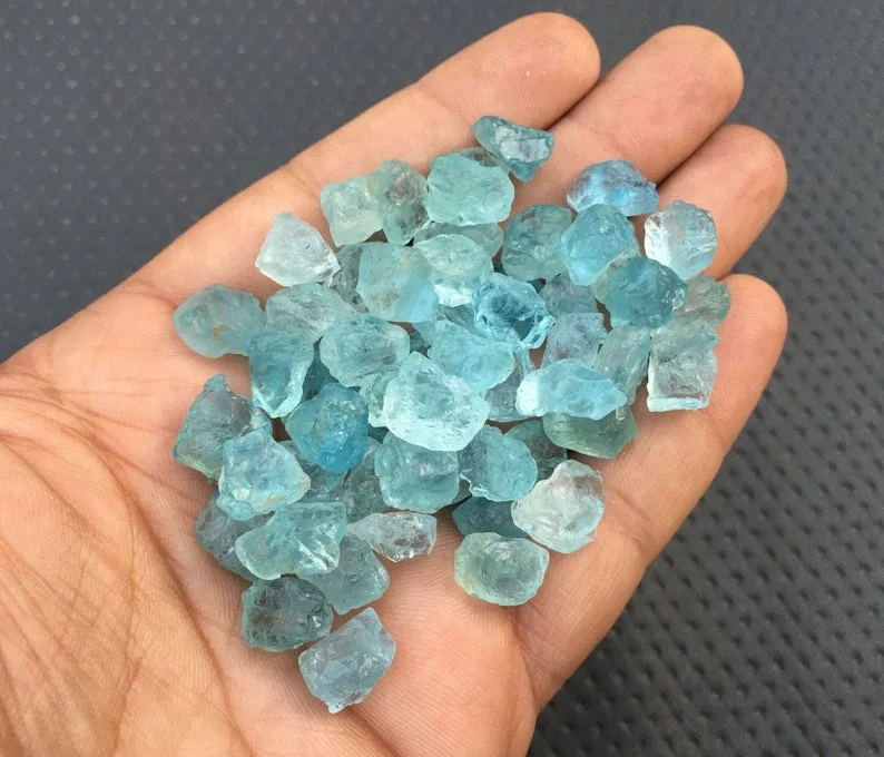 25 Pieces Natural Blue Aquamarine Loose Gemstone Untreated Raw March Birthstone Wholesale Natural Jewelry