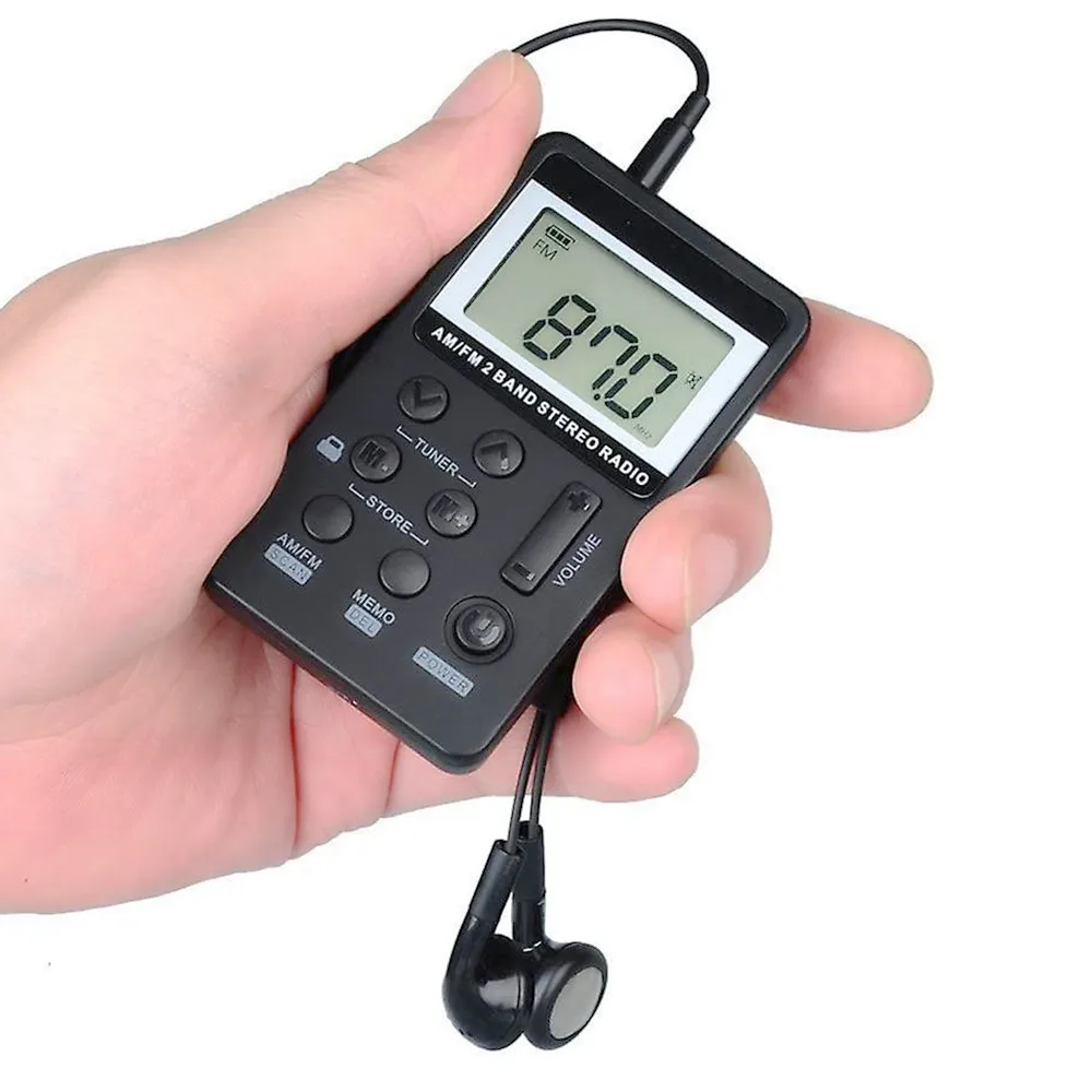 Portable Mini Pocket Transistor Receiver AM FM Digital Handheld Radio with USB Charging and Earphone