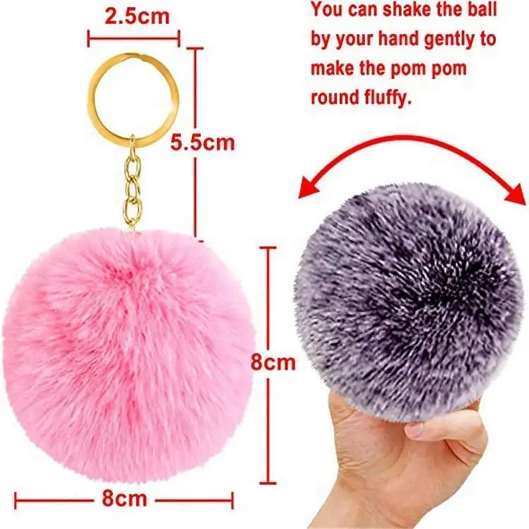 Furry Puff Ball Faux Rabbit Pink Fur Ball Pom Pom Keychain For Women And Girls