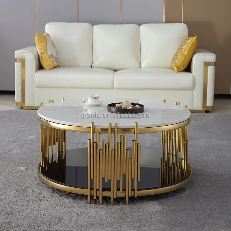 Modern Design Living Room Furniture Stainless Marble Top Coffee Table