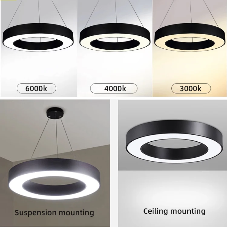 Modern circle Hanging Lamp Ring Lighting Commercial Pendant Light Round Led chandeliers For Gym Supermarkets