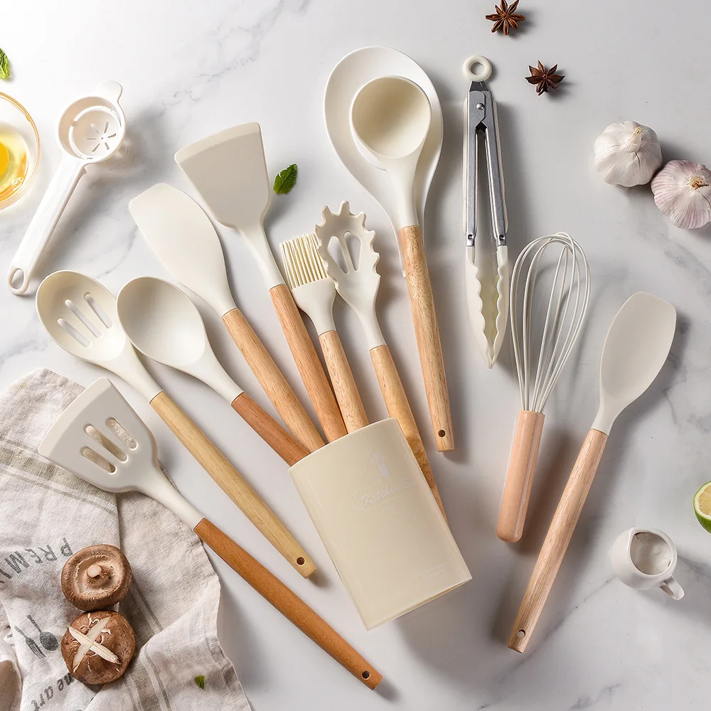 GreenEarth 14pcs Silicone Kitchen Cooking Utensils Spatula Set Shovel Spoon Ladle Set With Handle Kitchen Tools