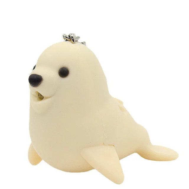 Cartoon Sea Lion LED Flashlight Keychain Marine Animal Plastic Keyring with Sound Effects for Marine Lovers