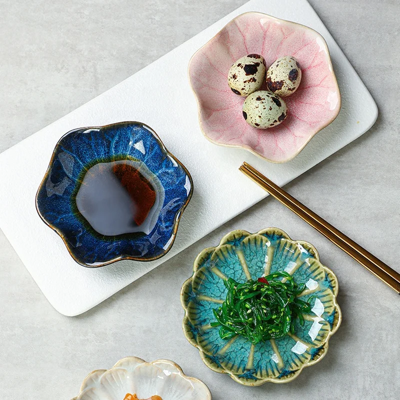 yuyang Ceramic Taste Dish Flower Shape Porcelain Nut Saucer Small Plate Mini Soy Sauce Seasoning Tableware Kitchen Supplies