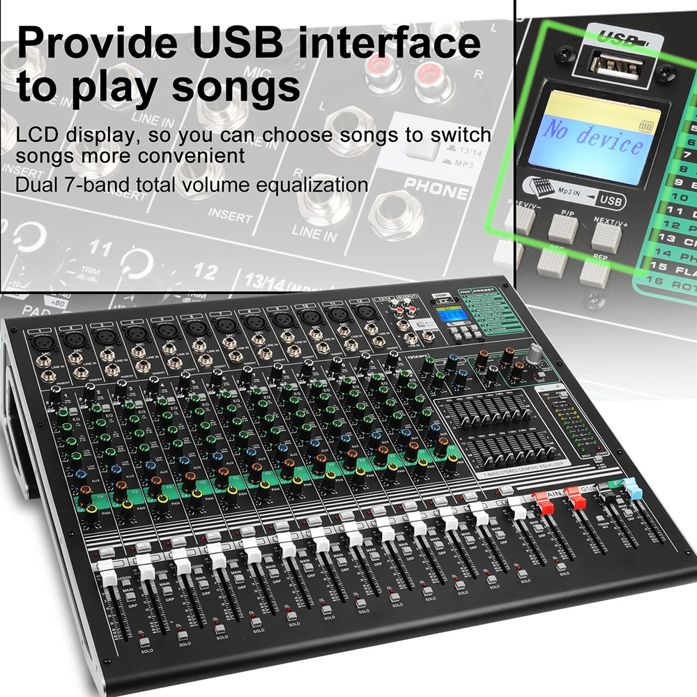 Biner DX12C горячая Распродажа Встроенные 16 типов цифровых эффектов микшерная консоль для сцены свадьбы профессиональный аудио