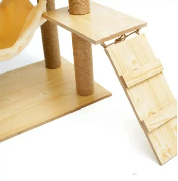 Tall and small floor space cat condo with scratch pillars and rest plate