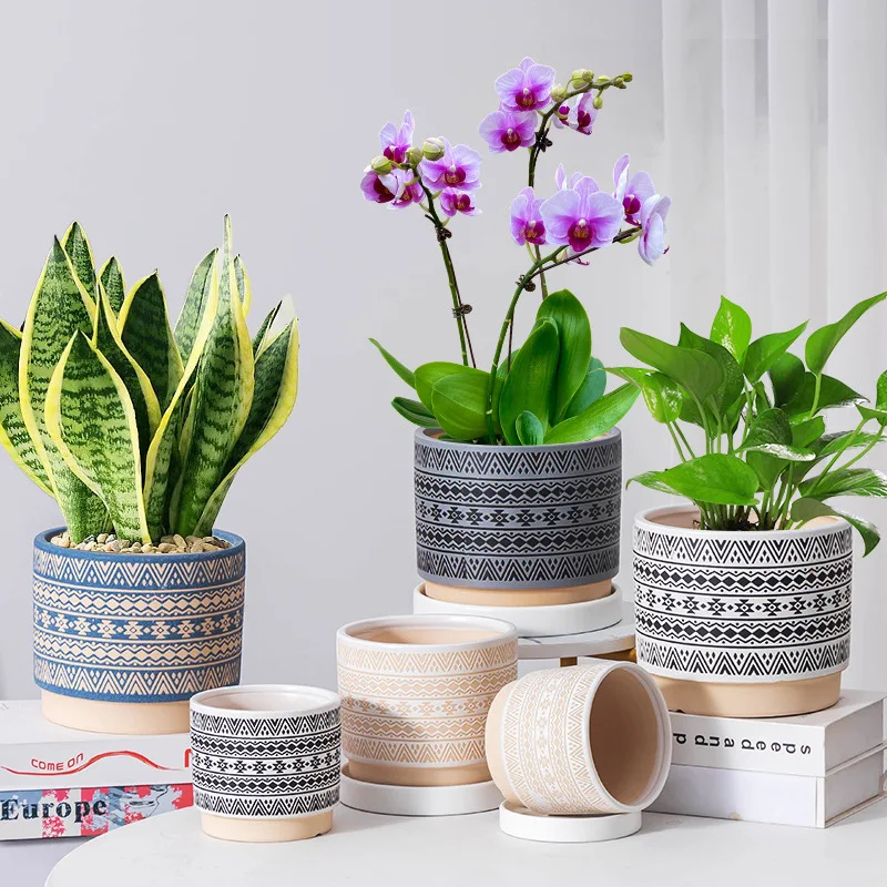 Cactus Plant Container Planter Bonsai Pot Wholesale Ceramic Flower Pot Fashion Geometric Pattern Succulent Plant Pots