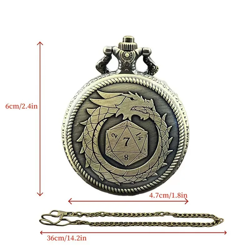 Premium D20 Dragon Pocket Watch Shell DND Dice Case with Mini Metal Dice Set Board Game Accessories