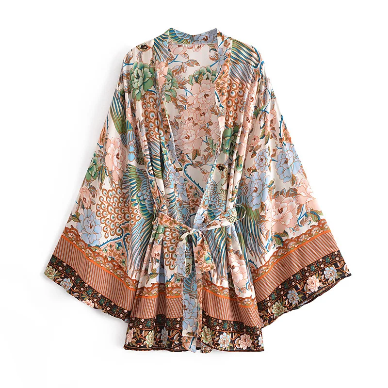 2022 New Arrival Wholesale Loose Halfsleeve Sleeve Floral Kimono Beach Cover Up Cardigan For Women