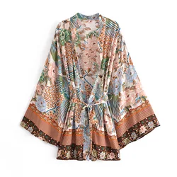 2022 New Arrival Wholesale Loose Halfsleeve Sleeve Floral Kimono Beach Cover Up Cardigan For Women