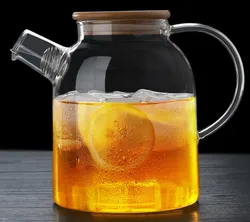 large capacity high borosilicate clear glass jug juice water teapot with bamboo steel lid
