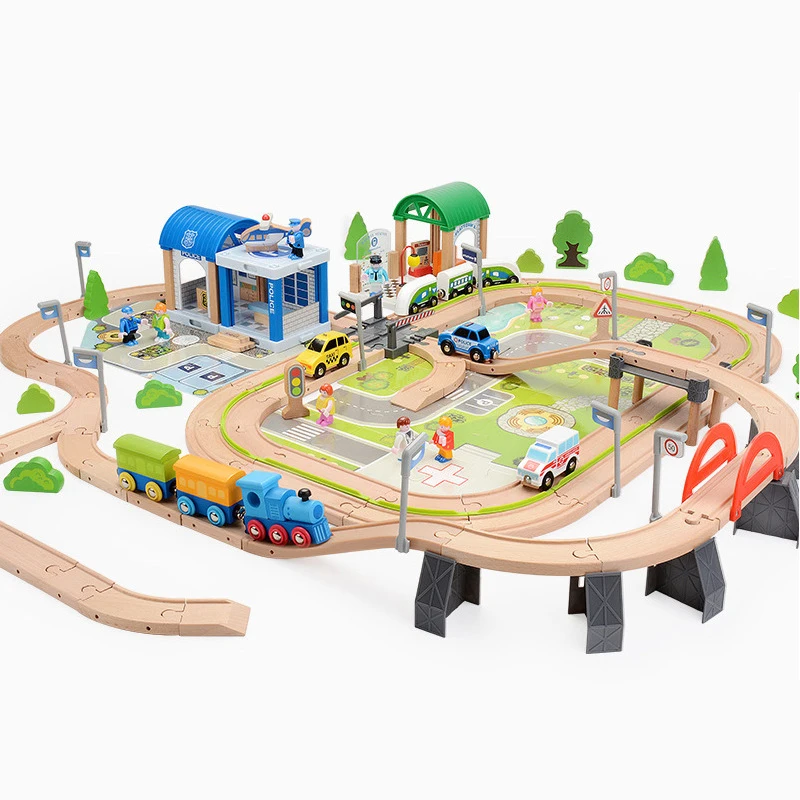 110PCS beech Wooden electric Train Track 3-7 Years Old Toddlers & Kids building Railway Set Toys for Kids