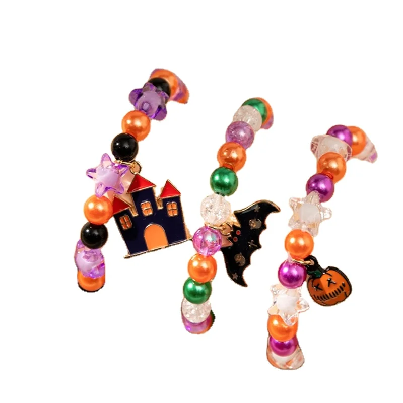 Halloween Element Pumpkin Bracelet Ghost Bat Stretchy Heishi Bracelet Cat Witch Hat Halloween Bracelets Gifts