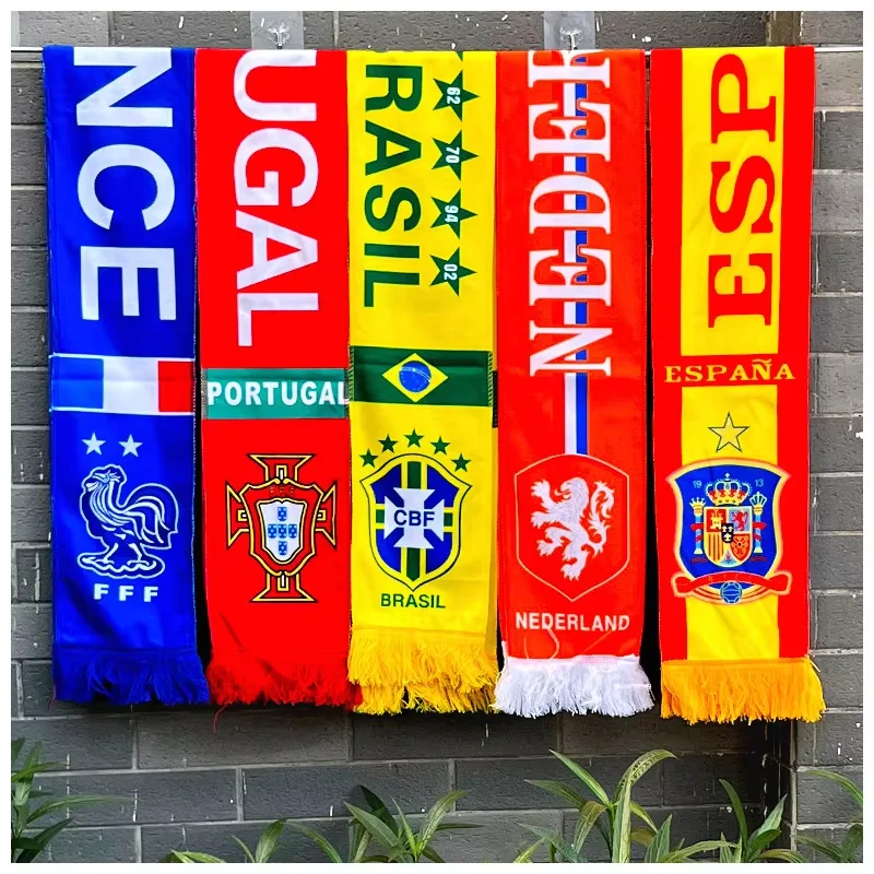 Custom all ball club fan scarves with exquisite workmanship knitted jacquard fine fringe unisex scarves