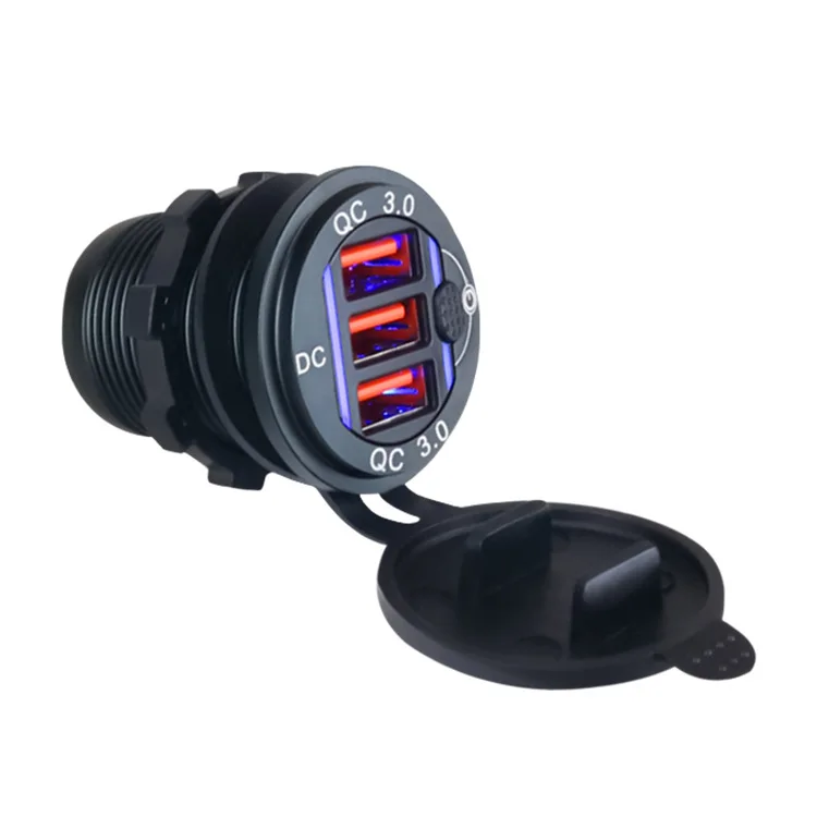 3 Ports USB charger Socket for Car Truck Marine Dash board RV VAN Auto QC 3.0 54W Fast charging outlet with switch