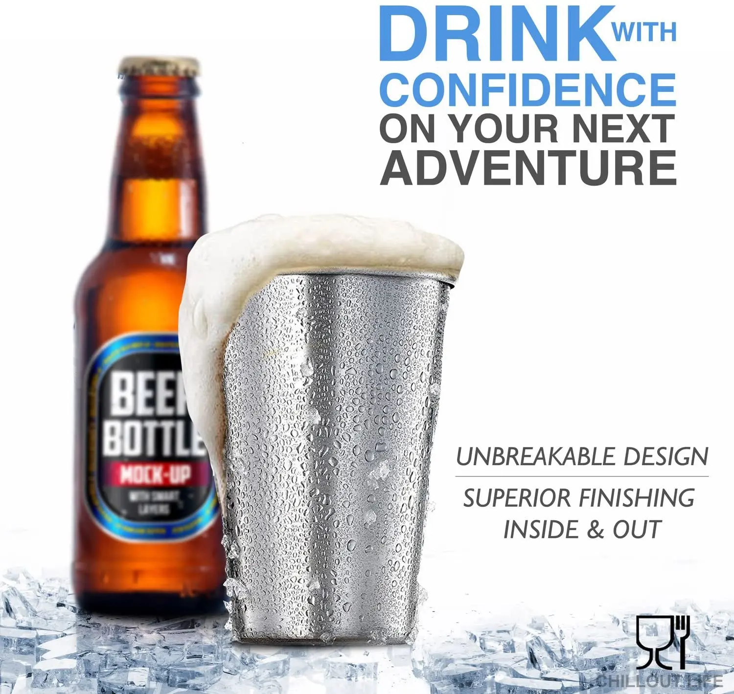 Stainless Steel Cups 16oz Pint Cups Premium Metal Cup Stackable Durable Drinking Glass