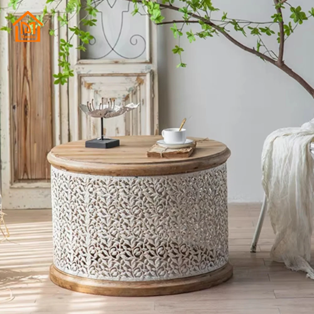 Multi-size White Design Wrought Iron Table Home Elegant Decor Small Furniture Antique Round Coffee