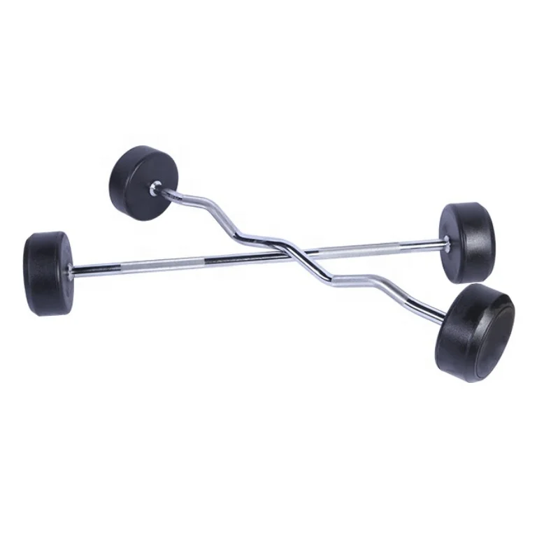 Fitness Round Head Weightlifting Weights Fixed Rubber Easy Straight Curl Barbell Bar