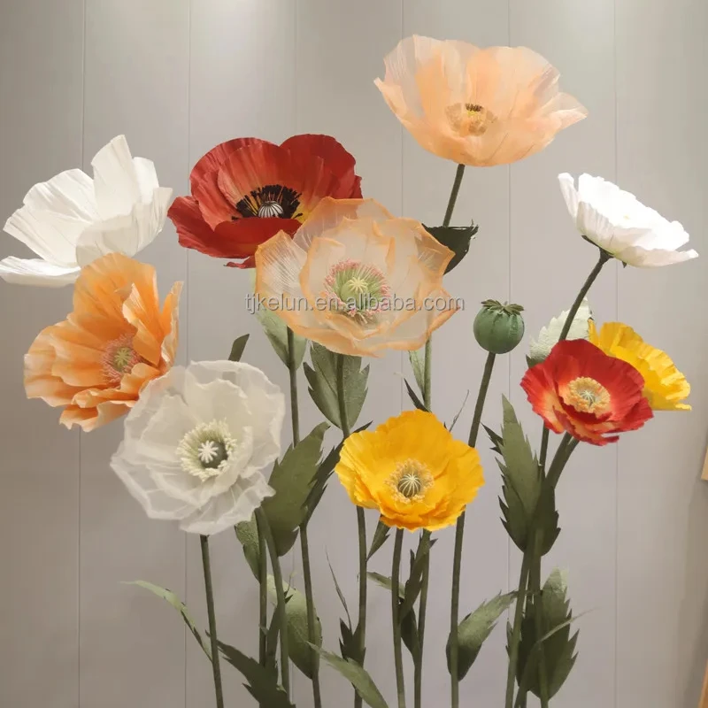 L-GF006 Wholesale artificial giant flower decoration giant paper flowers white giant organza poppy flower for wedding decor