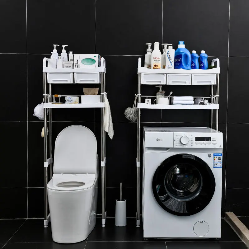 Bathroom Washing Machine Bathroom Shelf Toilet Restroom Floor Toilet Rack Punch Free Washbasin Storage Shelf