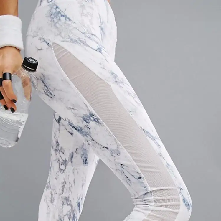Gym tights mesh insert marble sublimation print leggings