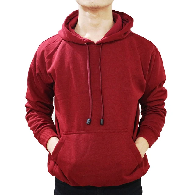 
Pull over sports style long sleeve plain hoodies for men 