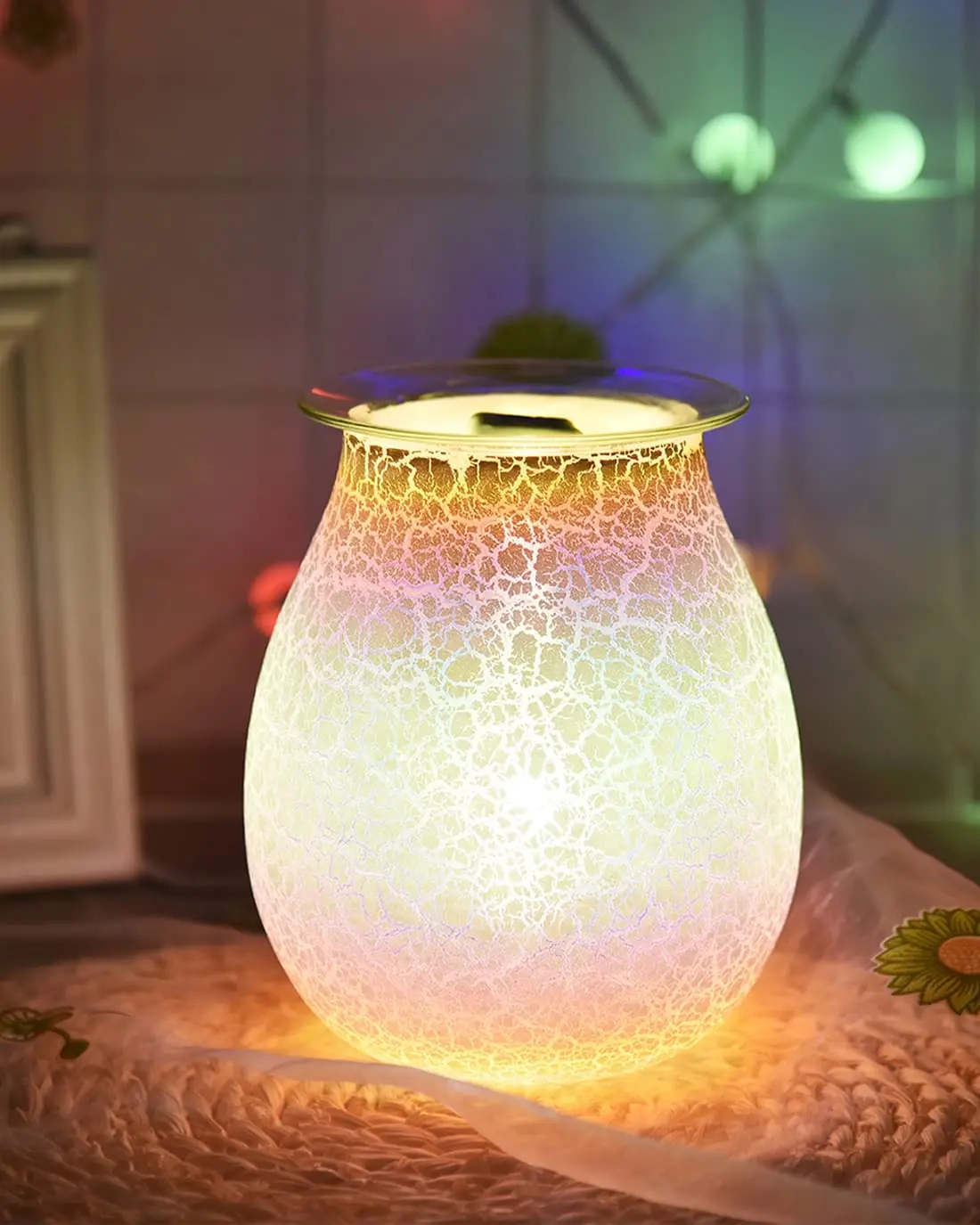 3D Glass Wax Melt Burner, Electric Glass Oil Warmer Night Light Firework Scented Candle warmer Tart gift set  for Home