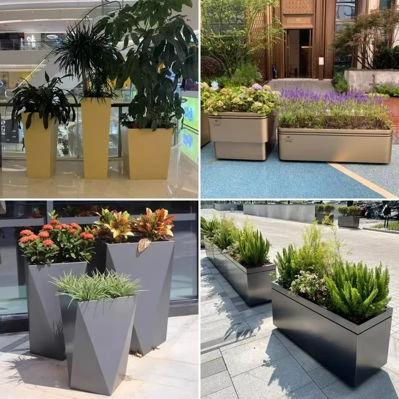 Custom Large Stainless Steel Sheet Metal Different Shape Flower Pot Planter Box Outdoor Hanging Used for Flower/Green Plant