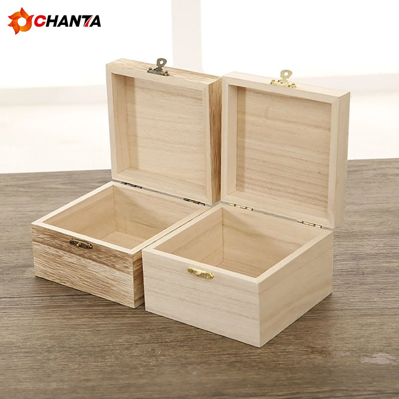 Customize Size Wedding Gift Square Shaped Hinge Lid Ring square wooden box With Lock