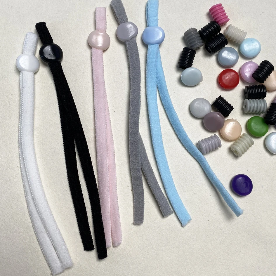 DIY Factory Wholesale Colorful Children Kids Adult 5MM Flat Elastic Earloop with Adjustable Buckle plastic adjusting buttons
