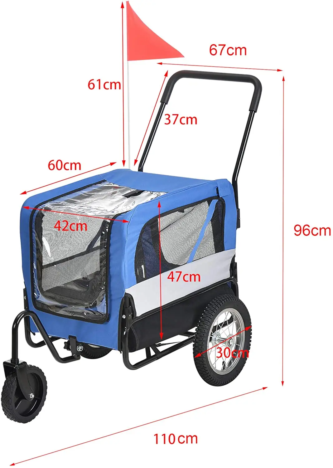 Small & Medium Sized Pet Stroller Durable Frame Pet Bike Trailer Cat Dog Bicycle Carrier with Non-Slip Floor & Internal Leash