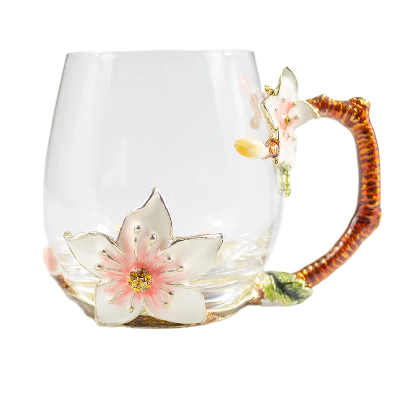 High temperature enamel water cup glass flower cold cut lily cup