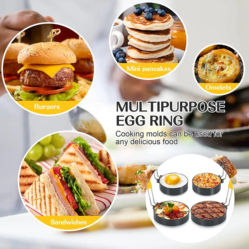 Round Egg Maker Ring 4 Pack, Nonstick Egg Mold for Frying Eggs and English Muffins, Egg Shaper for Frying Pan Cooking