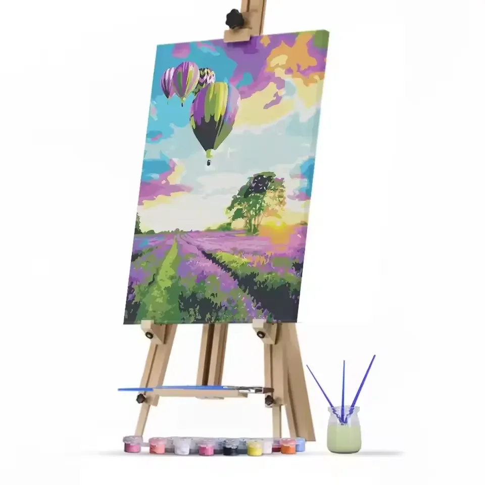 Factory Wholesale 24 Colors Romantic Landscape Lavender Hot Air Balloon DIY Painting By Numbers Kit  For Adults