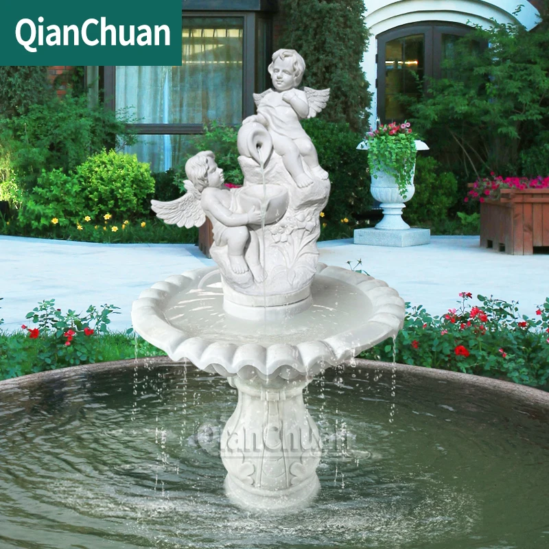 outdoor decor Life Size Natural Stone Outdoor marble Fountain sculpture colorful Marble Garden fountain female statue
