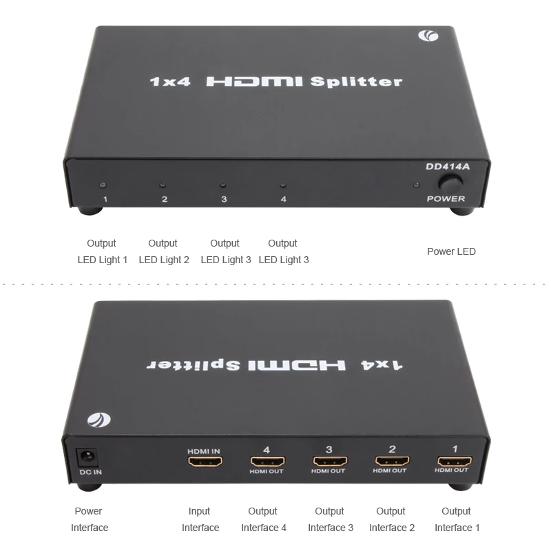 VCOM Ultra HD 1 In 4 Out 4K 3D 1080P 4Kx2K 4 Port 4K30Hz 4Port HDMI Video Splitter 1x4 HDMI V1.4 Splitter for HDTV STB DVD PS4