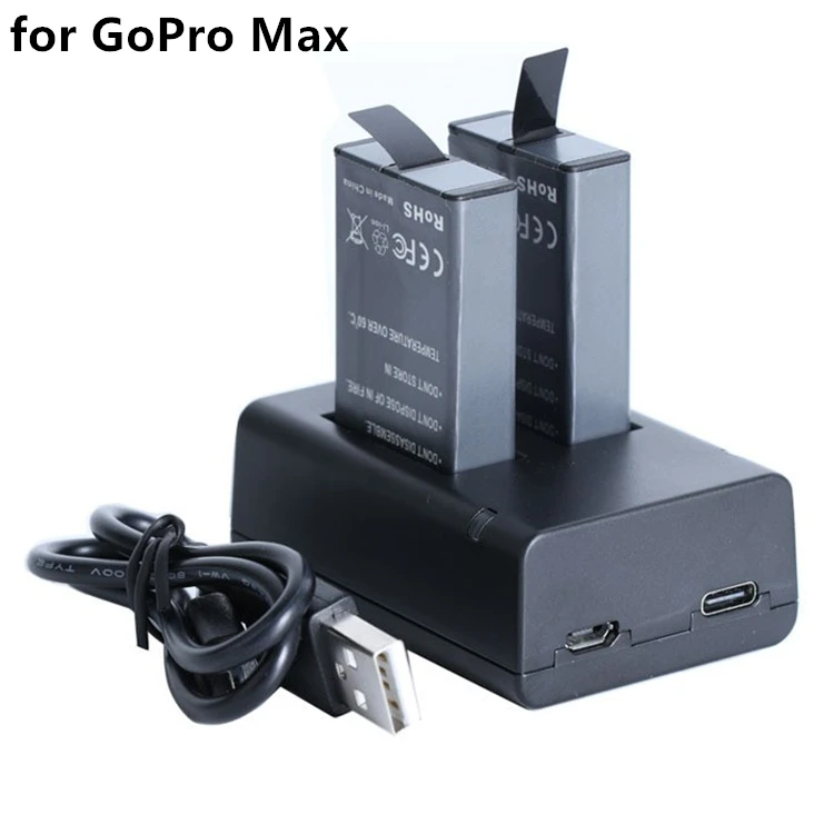 1600Mah 3.85V Go Pro Black 4K Action Camera Accessories Refuel Lithium Batteries Pack Dual Charger Battery for GoPro Hero Max