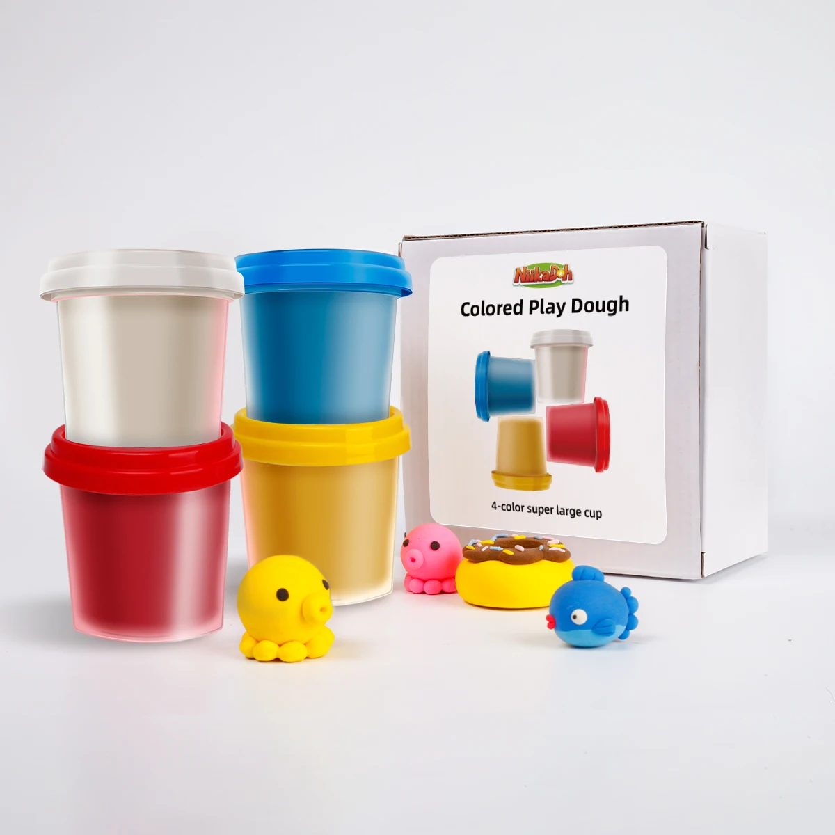 Niikadoh 4 Color Cup Playdough Set For Kids Creative Modeling Clay Kit Soft Non-Toxic Play Dough For Diy Handcraft Sculpting