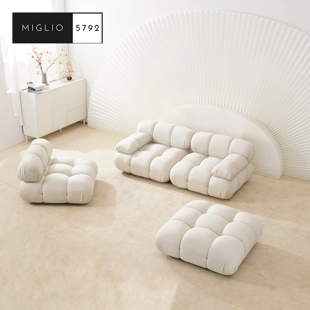 Miglio Modern Living Room Furniture White Modular Sectional Sofa Set Beige Fabric Comfy 1 2 3 4 Seater Couch Home Furniture