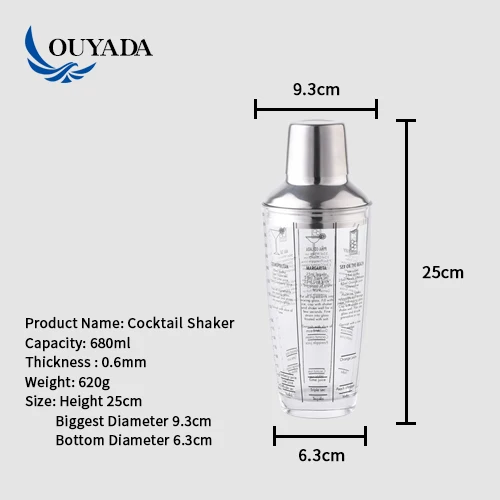 
Factory Direct 700ml stainless steel boston shaker branded 