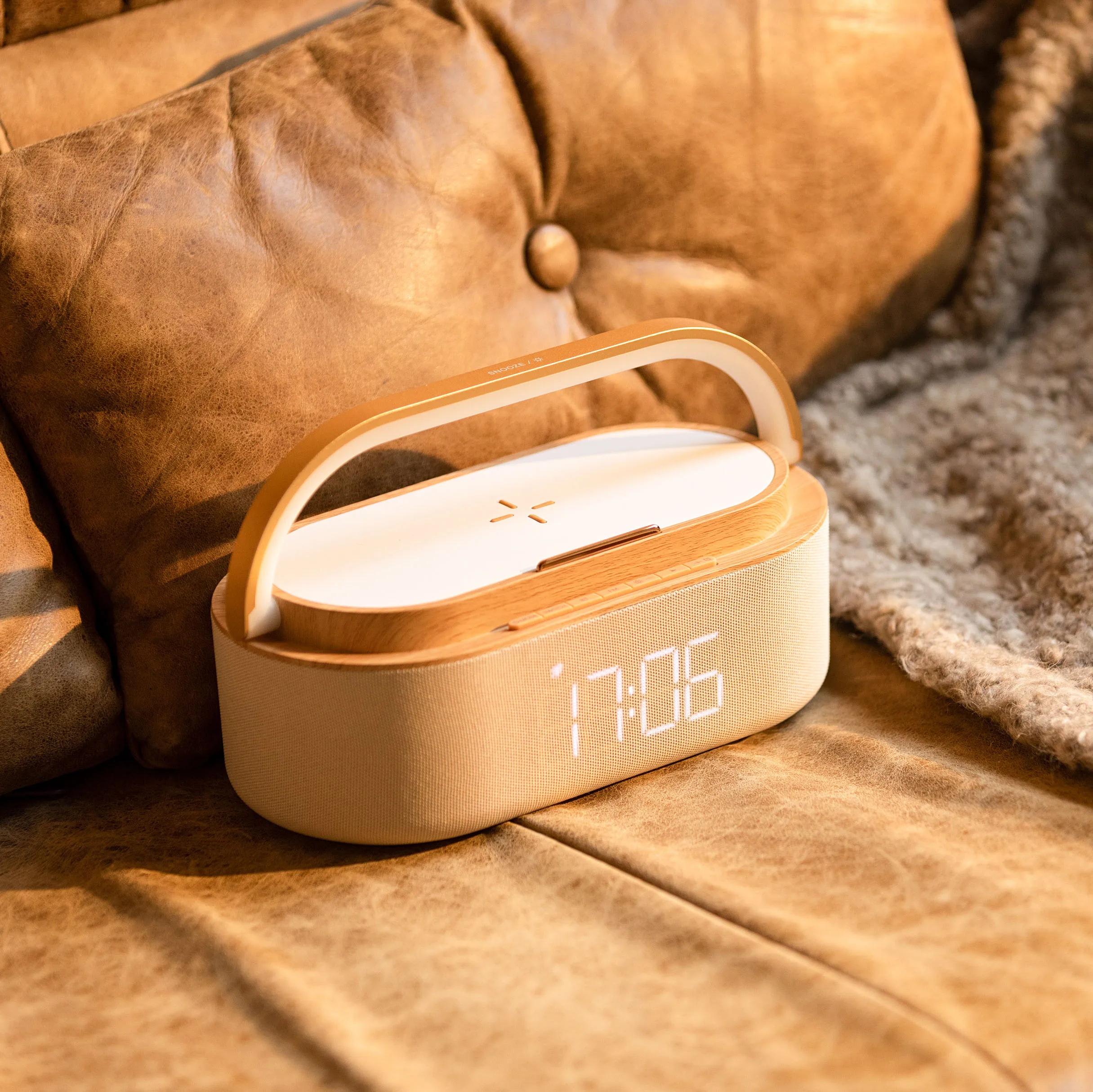 Touch Sensor Wireless Charger Phone Stand LED Table Lamp Wood Color Bluetooth Speaker USB Rechargeable LED Night Light