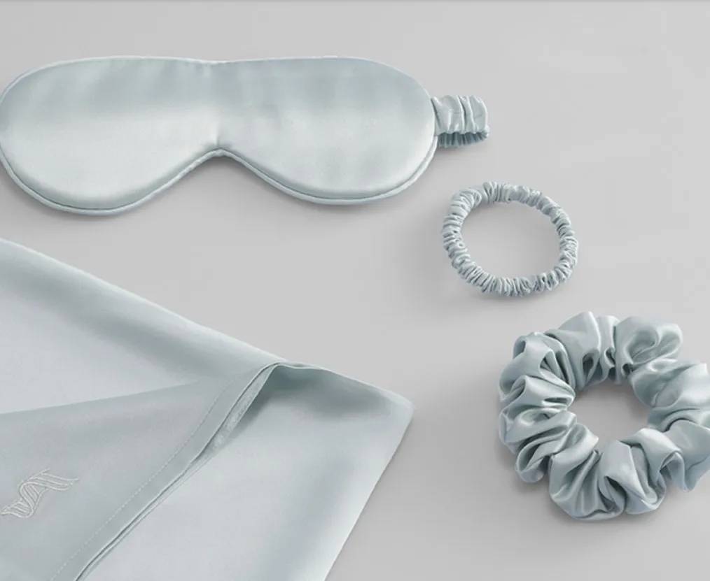 Eco-friendly 100% silk pillowcase and eye mask scrunchies